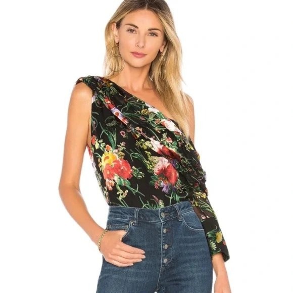 Alice + Olivia Serita Asymmetrical Floral Print One Shoulder Drape Top Size S - Picture 1 of 9